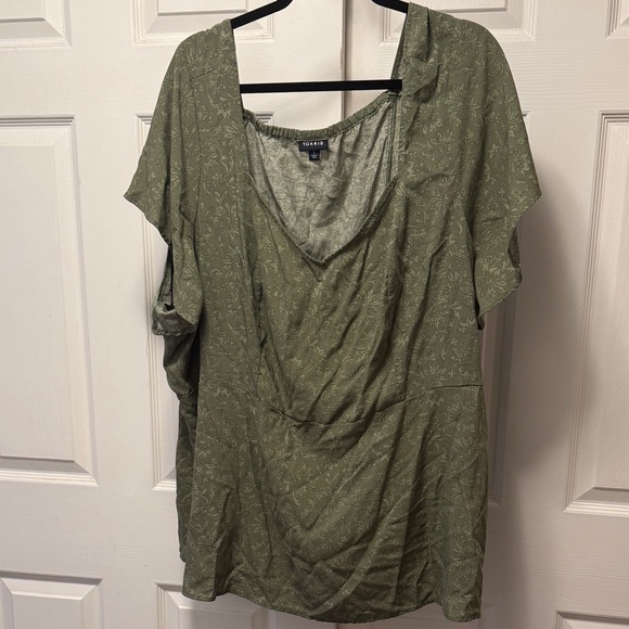 torrid Tops - torrid Olive Floral V-Neck Wrap-Style Blouse